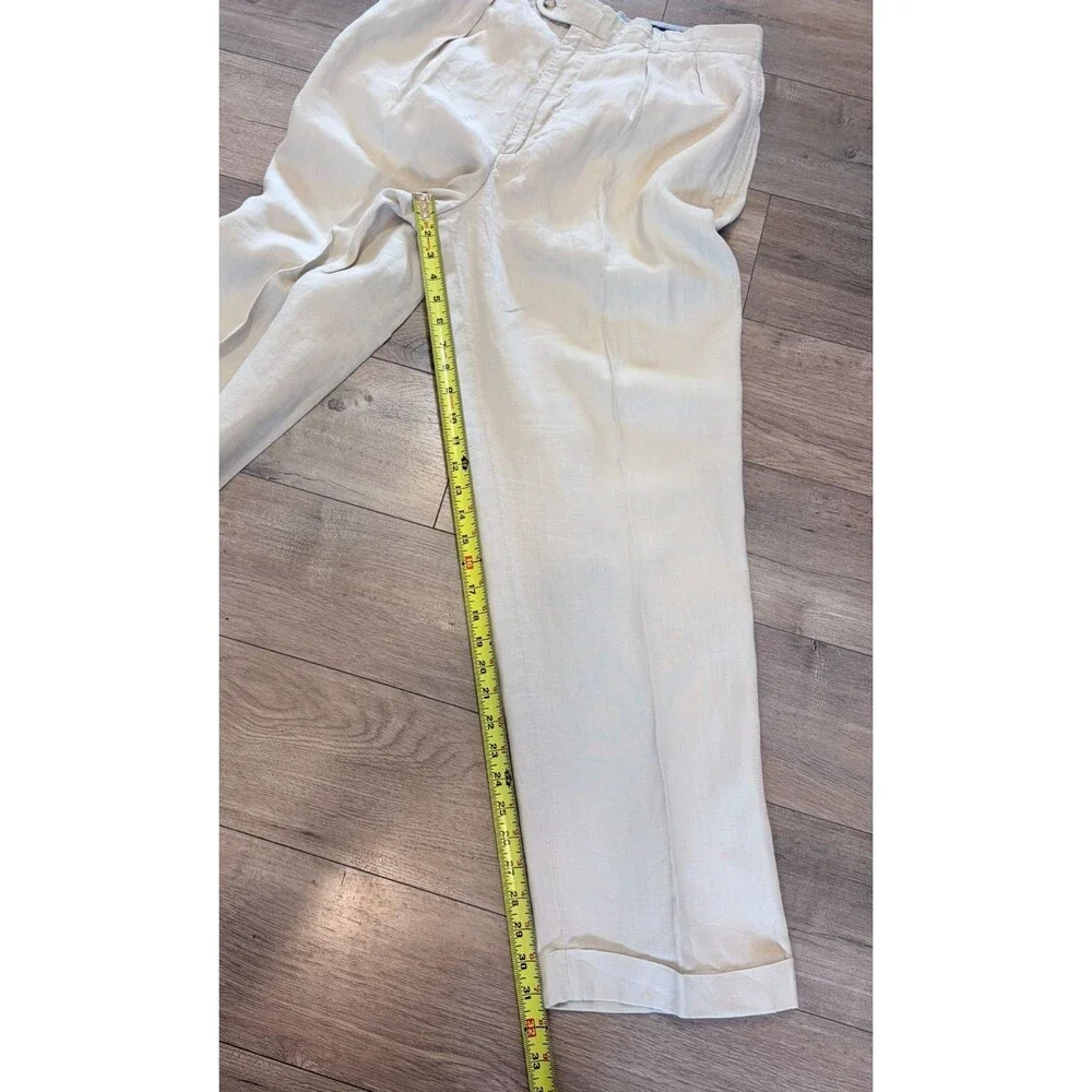 Daniel Cremieux Mens 34X32 100% Linen Beige Pleated Cuffed Beach Casual Pants
